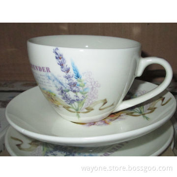 6-set 220cc Tea Cup Saucer in Printed Gift Box, with Lavender Motif, Ideal for Gift and Promotions